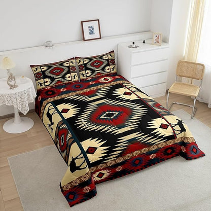 Feelyou Boho Comforter Set Queen Size Rustic Comforter for Boys Girls Teens Cabin Bedding Set Retro Duvet Set Room Decor Auburn Quilt Set