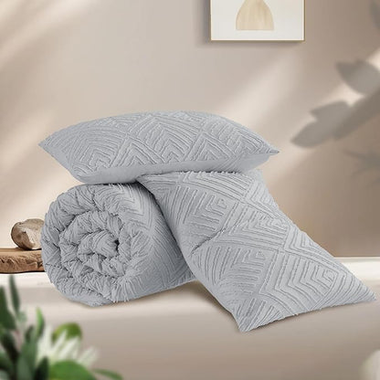 Andency Light Grey Comforter Oversized King Size Set 120''x98'', 3 Pieces Gray Soft Boho Bedding Set & Collections, Tufted Fluffy Shabby Chic Bed Set for All Seasons (1 Comforter, 2 Pillowcases)