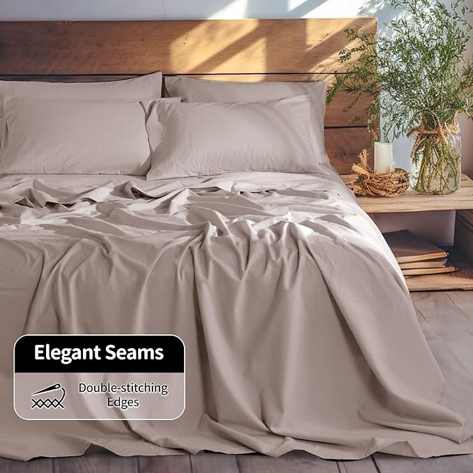 LBRO2M 100% Pure Linen Sheet Set Deep Pocket Up to 16" Bed Sheets Sets, Natural Flax Beddings Soft, Breathable, Comfortable for All Seasons 6 Pcs Sheet Set King Size, Mauve Desert