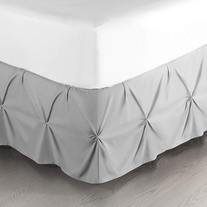 Nestl Light Grey Bed Skirt King Size, Pinch Pleat King Bed Skirt, 14" Inch Drop King Bedskirt, Hotel Quality Light Grey Bed Skirts, Microfiber Bedskirt for King Bed, Light Grey King Size Bed Skirt