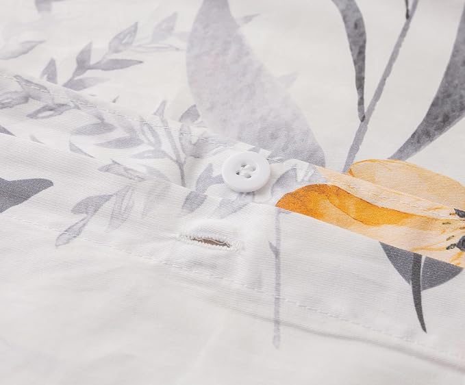 Queen Size Duvet Cover Set with Button Closure - Black and Yellow Botanical Luxury Bedding for a Comfortable Sleeping