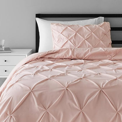 Amazon Basics 2-Piece All-Season Soft Down-Alternative Comforter Bedding Set, Pinch Pleat Design with Piped Edges, Twin/TwinXL, Blush