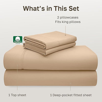 California Design Den California King Sheets, 600 Thread Count 100% Cotton Sateen California King Sheet Set with Deep Pockets, Soft Hotel-Quality Bedding Sheets & Pillowcases (Golden Tan)