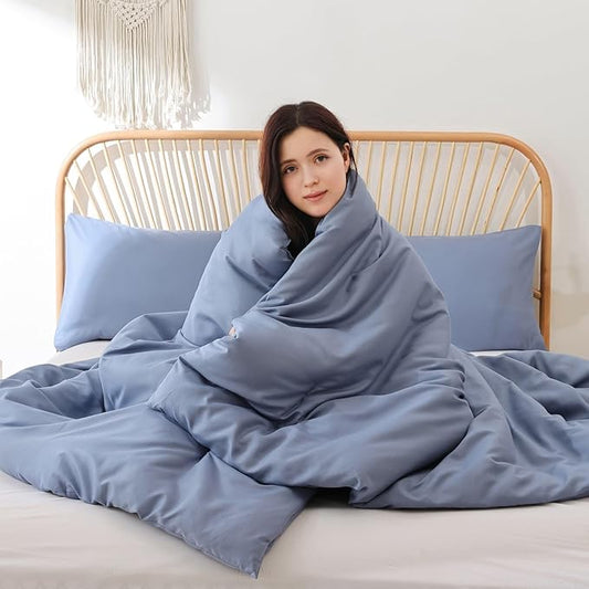 ROSGONIA Queen Comforter Set Slate Blue, 3pcs Queen Size Comforter(1 Boho Blue Comforter & 2 Pillowcases) All Season Lightweight Bedding Blanket Quilt