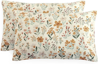 Wake In Cloud - Floral Pillow Cases, Botanical Flower Coquette Cottagecore Shabby Chic Aesthetic, Set of 2 Soft Pillowcases Pillow Shams Covers, Orange Cream, King Size 20x36 Inches