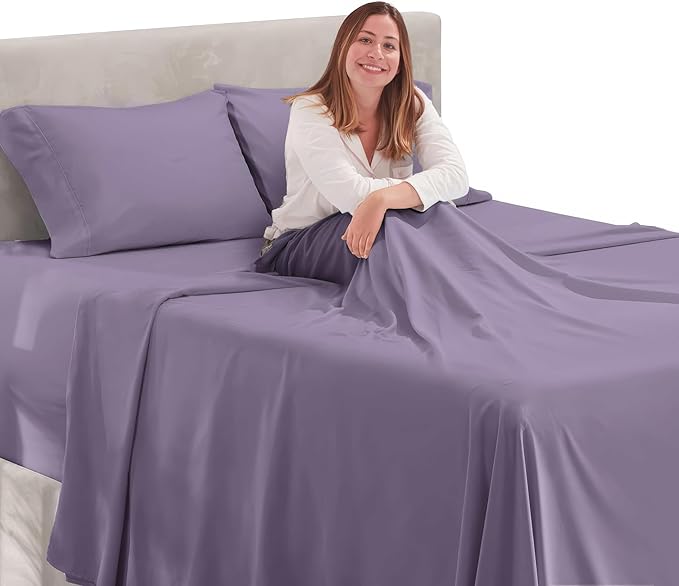 Nestl Queen Size Sheet Set, 4 Piece Extra Deep Pocket (18-24 inches), Microfiber, Cooling, Hotel Luxury, Soft, Breathable, Wrinkle-Free, Easy to Care, Grayish Purple