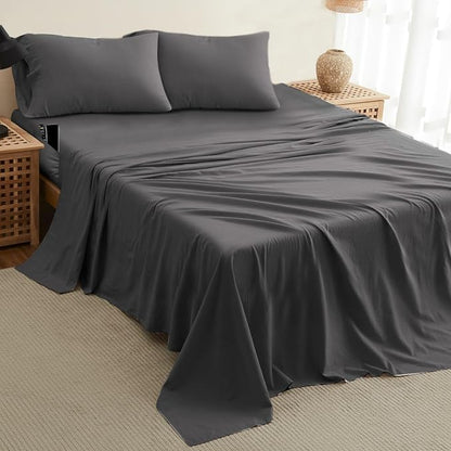 DREAMCARE Twin XL Sheet Set - Cooling Bed Sheets - 4pc Set - Up to 15" Deep Pocket Sheets - Soft & Long Lasting 100% Fine Brushed Polyester with Side Pocket - Gray