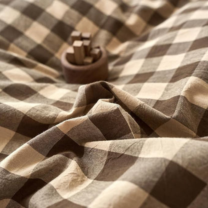 Checkered King Size Duvet Covers Tan Brown Washed Cotton King Comforter Cover Boho Gingham Cute Rustic Duvet Cover Set with Hidden Zipper Vintage Buffalo Plaid Bedding Set Soft Duvet Protector