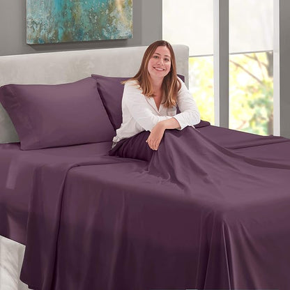 Nestl Twin Size Sheet Set, 4 Piece Extra Deep Pocket (18-24 inches), Microfiber, Hotel Luxury, Soft, Breathable, Wrinkle-Free, Easy to Care, Purple