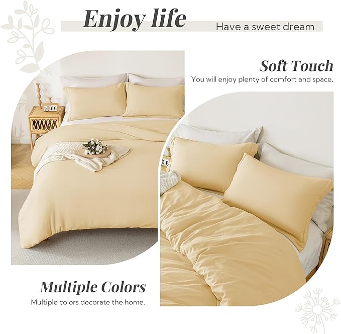 MILDLY Super Soft Duvet Cover - 100% Washed Microfiber Butter Yellow Comforter Cover Set 3 Pieces with Zipper Closure & Corner Ties