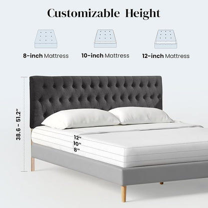 Tufted Upholstered Full Size Bed Headboard in Modern Button Design, Adjustable Solid Wood Head Board, Premium Linen Fabric Padded Headboards in Bedroom (Dark Grey)