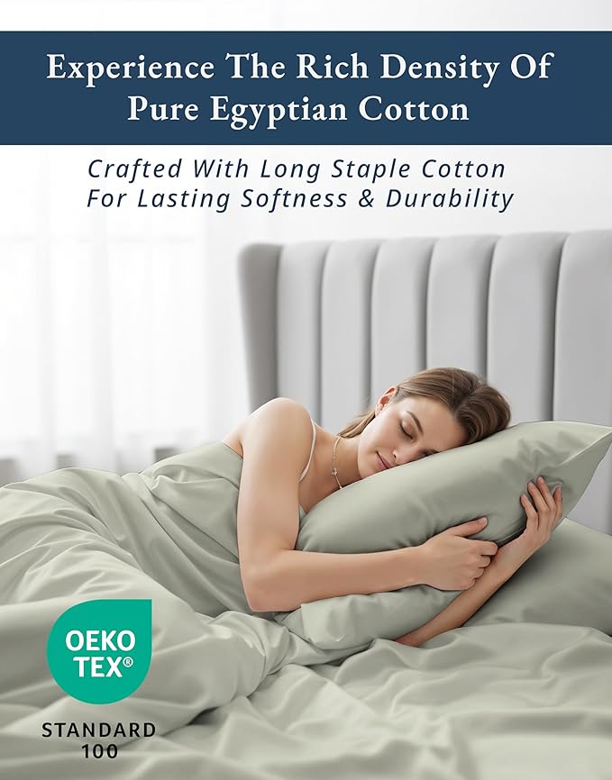 LANE LINEN 100% Egyptian Mercerized Cotton Twin Sheets Set, Eco Friendly Sustainably Produced No Pill Fade Resistant 15 Iinch Deep Pocket Cotton Sheets Twin - Mineral