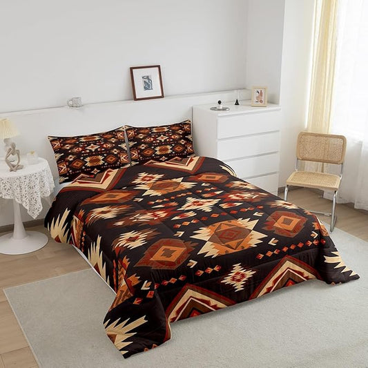 Feelyou Geometric Comforter King Size Modern Art Comforter Set for Boys Girls Children Luxury Bedding Set Room Decor Brown Duvet Set