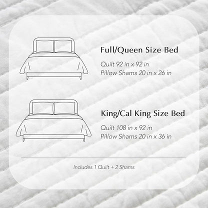 EVERGRACEHOME 100% Cotton Modern Lines Quilt Set King Size, Pre-Washed Soft Striped Coverlet Bedspread, 3 Piece Lightweight Bedding Set for All Season, with 2 Pillow Shams, Bright White