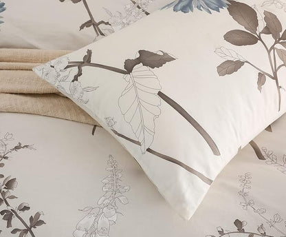 SLEEPBELLA Duvet Cover King, 600 Thread Count Cotton Botanical Flowers Pattern Printed Reversible Comforter Cover