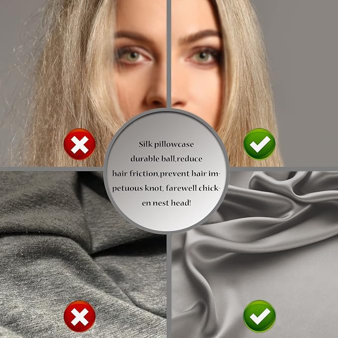 Mulberry Silk Pillowcase for Hair and Skin Standard Size 20"X 26" Pillow Case with Hidden Zipper Soft Breathable Smooth Cooling Silk Pillow Covers for Sleeping (Gray,Standard,1Pcs)