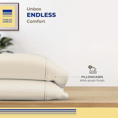 Thread Spread 100% Egyptian Cotton King Size Pillow Cases Set of 2 - Luxury 600 Series Bliss Collection Pillow Cases King Size (Sand), Soft Cooling Hotel Cotton Pillowcases, Sateen Finish