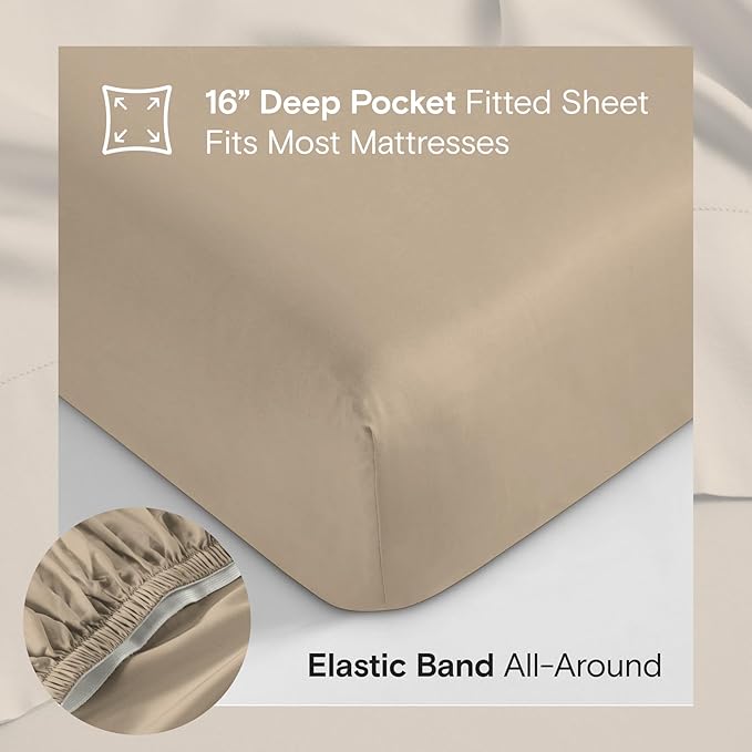 DOZ Sheet Set, 100% Viscose derived from Bamboo, Organically Grown, Buttery Soft, Cooling Sheets, High GSM, Deep Pockets - 3 Piece - 1 Pillowcase 1 Fitted Sheet 1 Top Sheet (Dune, Twin)