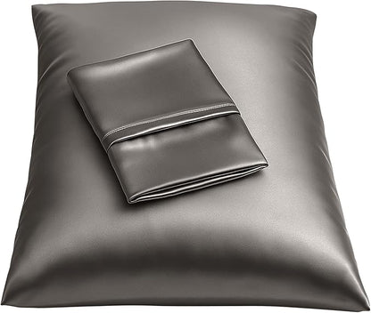 BLISSFORD Satin Pillowcase with Zipper, for Hair and Skin Care, Feels Soft and Cool Like a Silk Pillowcase, Satin Pillow Cases 2 Pack, Slik Pillow Cover, Dark Grey - Queen Size