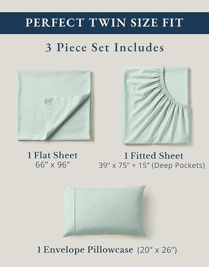 LANE LINEN 100% Organic Cotton Twin Bed Sheet Set, Soft & Comfy Low Pill Fade Resistant Machine Wash Reinforsed French Seam Sustainably Produced Eco Friendly Sábanas Twin- Cool Blue