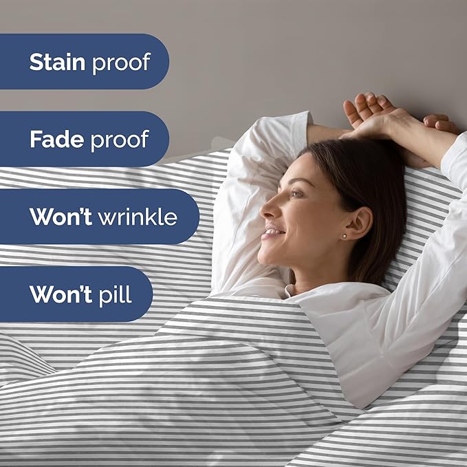 Duvet Cover Twin/Twin XL Size Set - Extra Soft Twin/Twin XL Duvet Cover 68" x 90" with 1 Pillow Sham - Hotel Luxury, Easy Care, Fade Free w/ Zipper Closures & Ties - Comfy & Breathable (Grey Stripes)