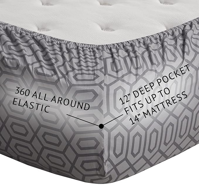 Comfort Spaces 100% Cotton Sheet Set Breathable, Lightweight, Soft with 12" Elastic Pocket Fits up to 14" Mattress, All Season Cozy Bedding, Matching Pillow Case, Twin XL Diamond Sliver 3 Piece