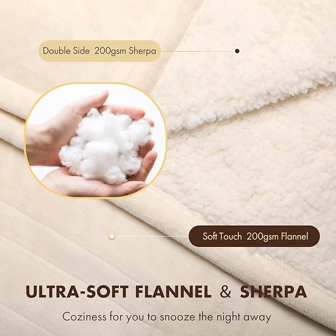 Electric Heated Blanket Twin 62" x 84" - Soft Cozy Flannel Sherpa Heated Blanket with 5 Heating Levels & 10 Hours Auto Off, Electric Blanket as a Gift for Grandma, ETL Certified (White)