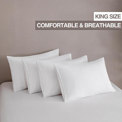 MINIPANDA White King Size Pillow Cases Set of 4 - Super Soft, Smooth and Breathable Pillow Cases King - Envelope Design - Machine Washable Lightweight (20X40 Inches (4 PIECE))