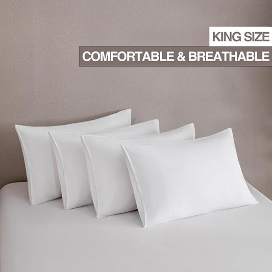 MINIPANDA White King Size Pillow Cases Set of 4 - Super Soft, Smooth and Breathable Pillow Cases King - Envelope Design - Machine Washable Lightweight (20X40 Inches (4 PIECE))