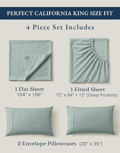 LANE LINEN Sheets for California King Size Bed- 4Pc 100% Organic Cotton Cal King Size Sheets Set, Soft Percale Sheets, Luxury Hotel Sheets, 15" Deep Pocket California King Sheet Set - French Blue