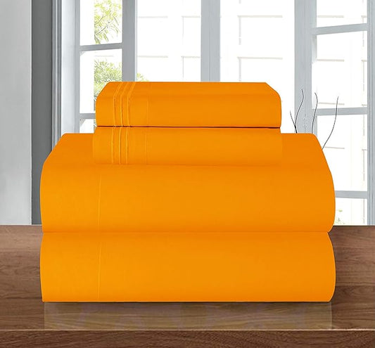 Elegant Comfort Luxury 1500 Premium Hotel Quality Microfiber 4-Piece Sheet Set - Wrinkle Resistant, All Around Elastic Fitted Sheet, Deep Pocket up to 16", Full, Orange