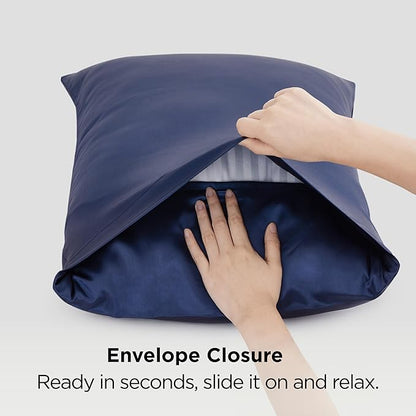 Bedsure Satin Pillowcase 2 Pack Similar to Silk Pillow Cases Standard Size, Pillow Case for Sleeping Women with Envelope Closure, Gifts for Women Men, Navy, 20x26 Inches, 2pcs