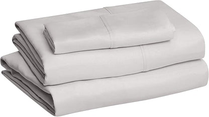 Amazon Basics Lightweight Super Soft Easy Care Wrinkle-Free Breathable Brushed Microfiber 3 Piece Bed Sheet Set with 14-Inch Deep Pockets, Twin, Light Gray, Solid
