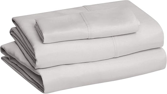 Amazon Basics Lightweight Super Soft Easy Care Wrinkle-Free Breathable Brushed Microfiber 3 Piece Bed Sheet Set with 14-Inch Deep Pockets, Twin, Light Gray, Solid