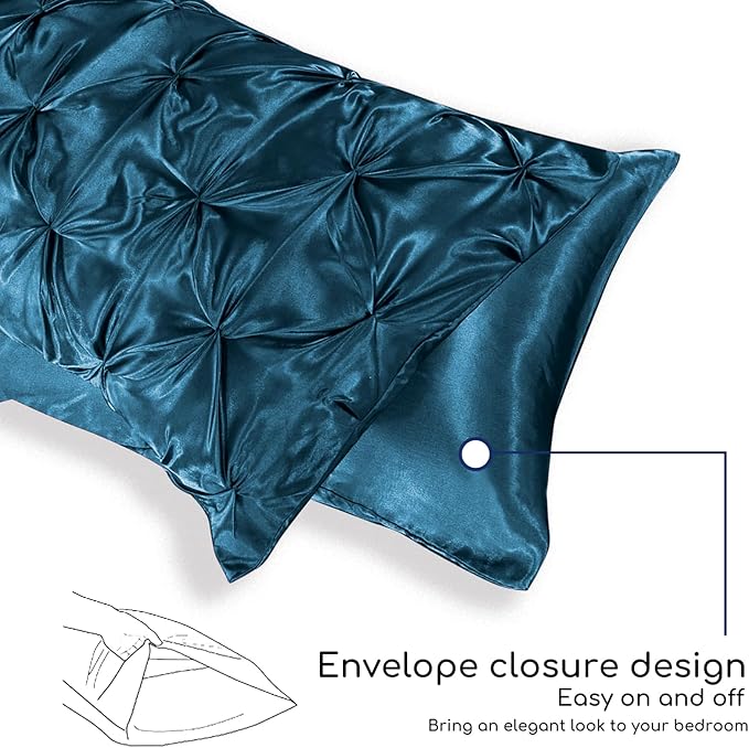 MR&HM Satin Comforter California King 7 Pieces Teal - Luxurious Pinch Pleat Bedding Set with Comforter, Flat Sheet, Fitted Sheet, Pillowcases & Shams, Super Silky Soft Bed Set for All Season
