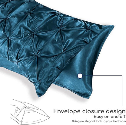 MR&HM Satin Comforter California King 7 Pieces Teal - Luxurious Pinch Pleat Bedding Set with Comforter, Flat Sheet, Fitted Sheet, Pillowcases & Shams, Super Silky Soft Bed Set for All Season