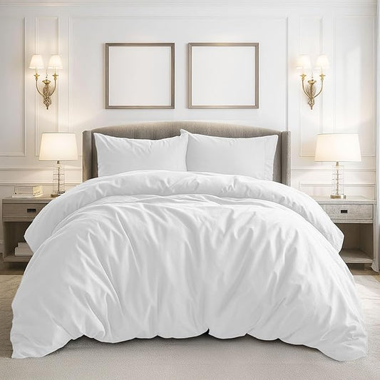 Pure Bedding Duvet Cover King Size - 3 Pieces Extra Soft Bedding Set, Includes 1 Duvet Cover 104x90 Inches with Zipper Closure & 2 Pillow Shams, Comforter Not Included, White