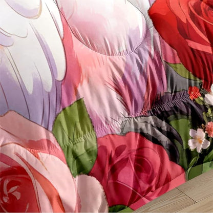 Women Girls Romantic Parrot Comforter Set, Twin Size 2-Piece Pink Roses Comforter Sets, 1 Comforter 68"x 90", 1 Pillowcase, Soft Microfiber