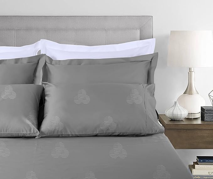 Threadmill Cotton Twin Sheet Set | 100% Cotton Sheets for Twin Size Bed | Damask Jacquard Sateen Twin Bed Sheets Set with 16” Deep Pocket | Soft Breathable 3-Piece Cooling Sheet Set | Dark Grey