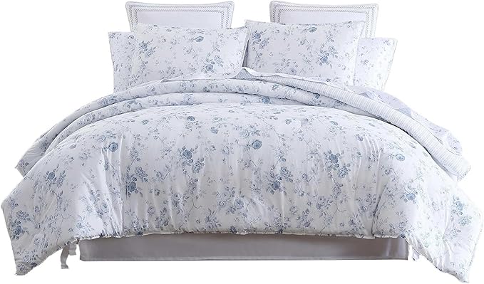 Laura Ashley - Twin XL Comforter Set, Soft & Reversible Cotton Bedding for Year Round Use, 2 Piece Bed Set with Matching Pillowcase (Belinda Blue)