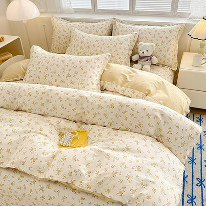 Yellow Twin Comforter Set - Orange Floral Quilt Bedding Set 2 Pieces, Comforter Set Twin Size, Soft & Lightweight Comforter(68‘’ x 90‘’) for Girl All Season & 1 Pillowcase(30‘’x20‘’)