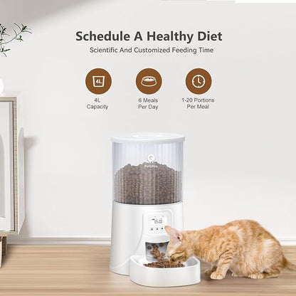 PETULTRA Automatic Cat Feeder: 4L Timed Cats Food Dispenser Programmable | Easy to Set, Dual Power, Precise Portion, Auto Pet Feeder with Desiccant Bag, Detachable Washable for Cats and Small Dog