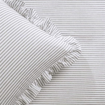 Lush Decor Ticking Stripe Bedspread King Size 3 Piece Set Gray - Ruffle Bedding Set King Bedspreads - Striped Bedding - Farmhouse & Coquette Decor