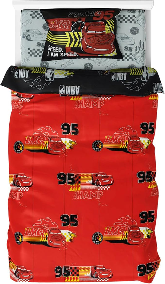 Northwest Disney Pixar Cars Twin Comforter Set, Reversible Lightning McQueen Design, Ultra Soft Fade Resistant Microfiber Kids Bedding Set, Officially Licensed
