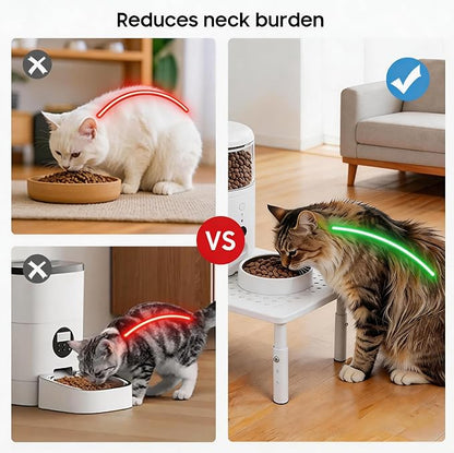 W‌SOWX Adjustable Automatic Cat Feeder Stand, Elevated Cat Food Stand,White | Lifted Cat Food Table Station,Raises Feeder/Bowls by 4.1"/4.9"/5.7",Relieves Spine and Joints Noticeably on Pets-Sturdy Metal