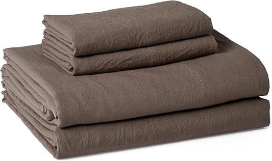 Amazon Basics King Bed Sheet, 4-Piece Bedding Set, Double Brushed Microfiber, Ultra Soft, Easy Care, Brown