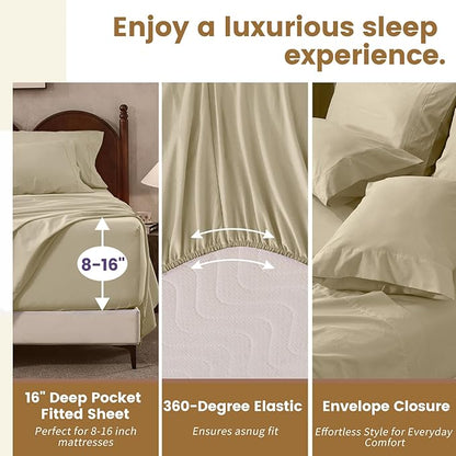 100% Linen Sheets Queen Size,Breathable & Durable 4-Piece Bed Flax Sheet Set,Soft All-Season Bedding for Hot Sleepers 16" Deep Pocket Oeko-TEX Certified,（Queen, Brown Taupe）