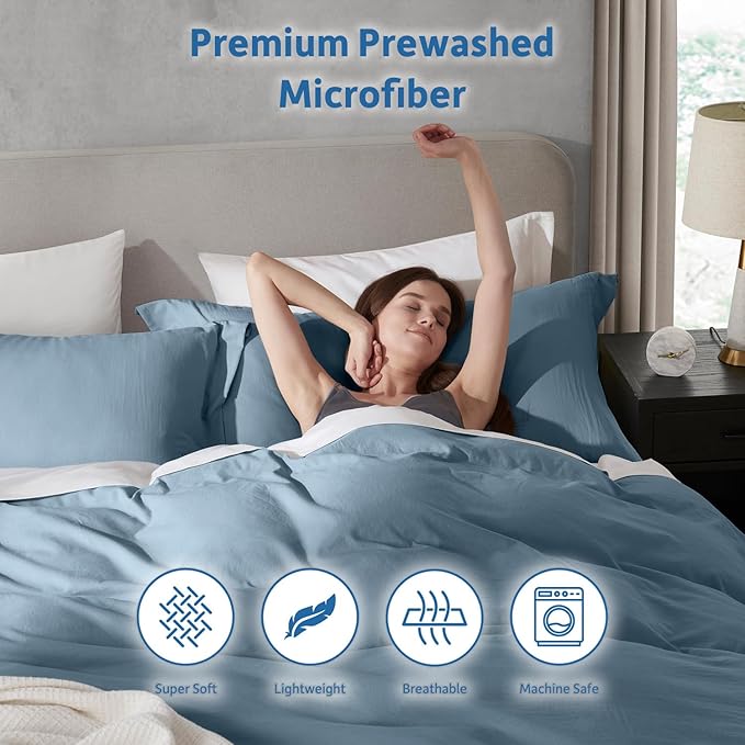 Nestl Stone Blue Duvet Cover Full Size - Soft Prewashed Full Size Duvet Cover Set, 3 Piece, with Zipper Closure, 1 Duvet Cover 80x90 inches and 2 Pillow Shams
