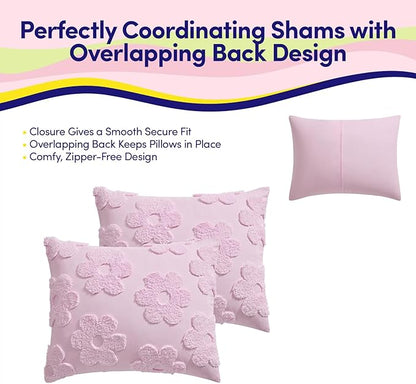 Kids Full Size Bed in a Bag Tufted Comforter & Sheet Set – Complete Bedding Set with Corner Strap Fitted Sheet, Ultra Soft Lightweight All Season Comforter, Girls Bedroom, Dorm, Guest Room
