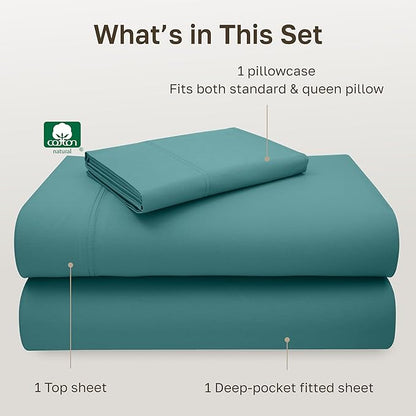 California Design Den Bed Sheets Twin Size Set - Luxury 600 Thread Count 100% Cotton, Sateen Weave, Deep Pocket Twin Cotton Sheets Sets - Teal